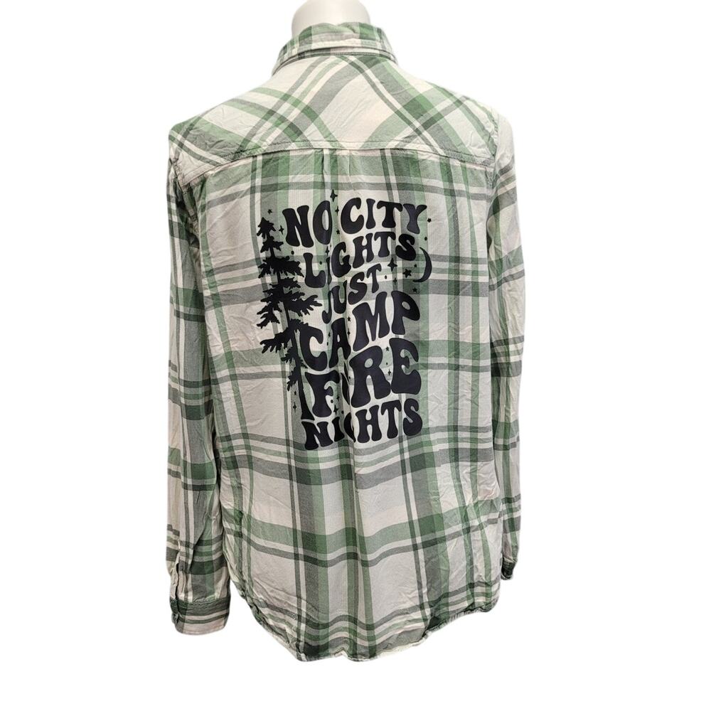 Hand Printed Upcycled Womens Medium No City Lights Just Campfire Nights Shirt